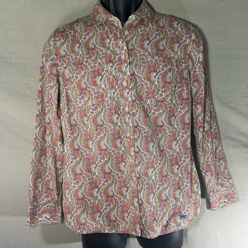 Talbots Shirt Floral Paisley Retro Boho Casual Cotton Top Women's 10 Petites